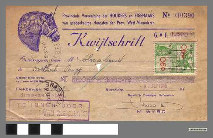 Kwijtschrift voor dekking van merrie - DOCKDXX00126 Kwijtschrift voor dekking van merrie