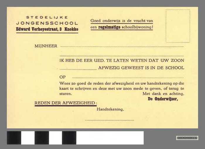 Afwezigheidbriefje - DOCKDXX00132 Afwezigheidbriefje