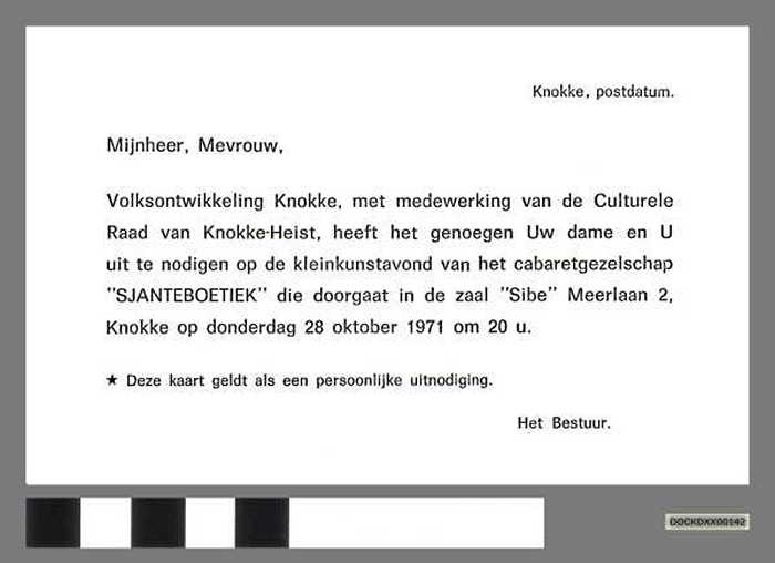 Uitnodiging kleinkunstavond SJANTEBOETIEK - DOCKDXX00142 Uitnodiging kleinkunstavond SJANTEBOETIEK