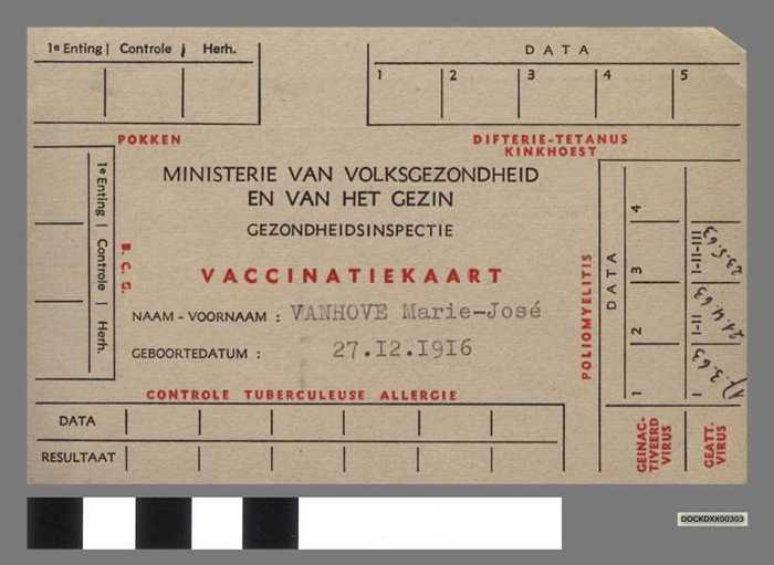 Vaccinatiekaart - VANHOVE Marie-José - DOCKDXX00303 Vaccinatiekaart - VANHOVE Marie-José