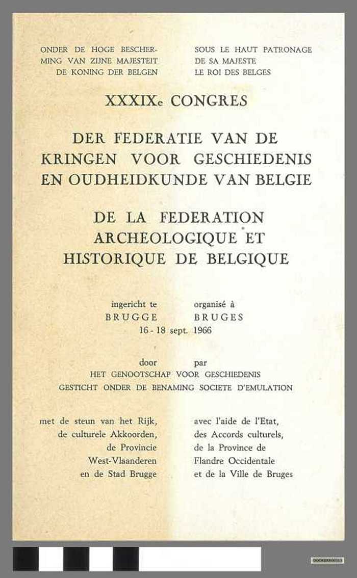 Programmaboekje - 39e Congres te Brugge - Federatie van de Kringen voor Geschiedenis en Oudheidkunde van België - DOCKDXX00313 Programmaboekje - 39e Congres te Brugge - Federatie van de Kringen voor Geschiedenis en Oudheidkunde van België