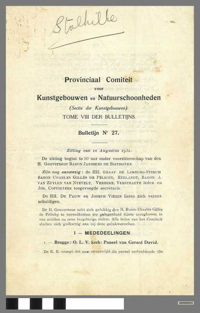 Verslag - Zitting Provinciaal Comiteit voor Kunstgebouwen en Natuurschoonheden - DOCKDXX00315 Verslag - Zitting Provinciaal Comiteit voor Kunstgebouwen en Natuurschoonheden