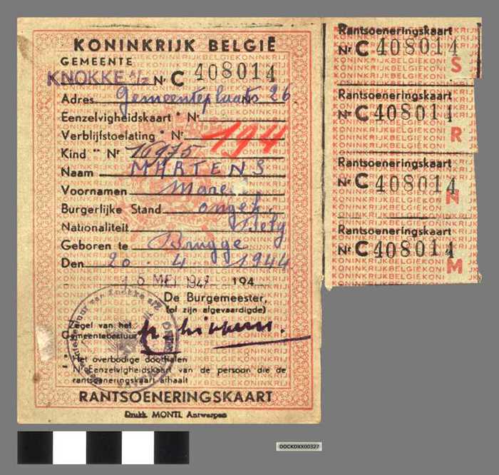 Rantsoeneringkaart N° 408014 - MARTENS Marc - DOCKDXX00327 Rantsoeneringkaart N° 408014 - MARTENS Marc