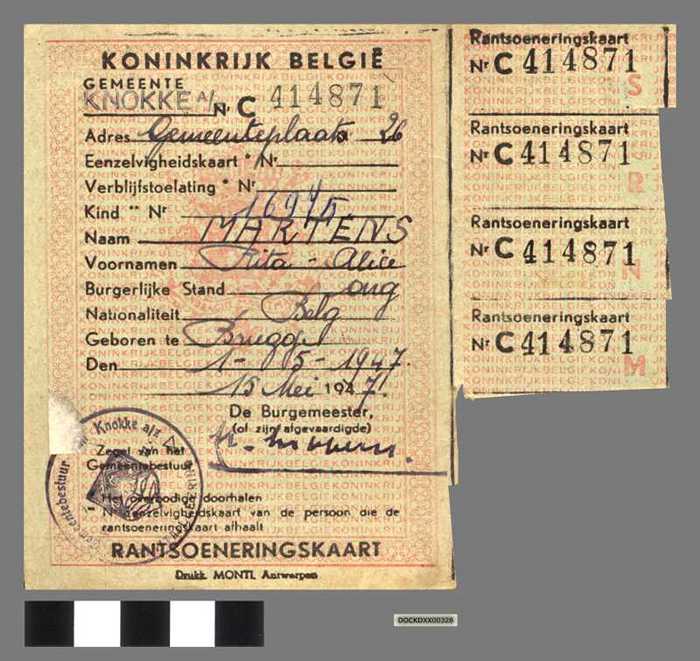 Rantsoeneringkaart N° 414871 - MARTENS Rita - DOCKDXX00328 Rantsoeneringkaart N° 414871 - MARTENS Rita