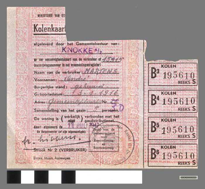 Kolenkaart - MAERTENS André - DOCKDXX00329 Kolenkaart - MAERTENS André