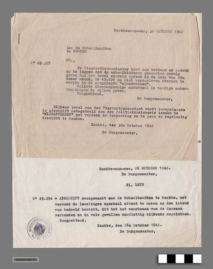 Oorlogscorrespondentie anno 1942 - Waarschuwing voor het gevaar van mijnenvelden, in het bijzonder voor stenen gooiende kinderen - DOCKDXX00770 Oorlogscorrespondentie anno 1942 - Waarschuwing voor het gevaar van mijnenvelden, in het bijzonder voor stenen gooiende kinderen