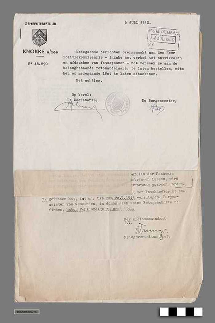 Oorlogscorrespondentie anno 1942 - Betreffende het maken en afdrukken van foto's door de fotografen - DOCKDXX00776 Oorlogscorrespondentie anno 1942 - Betreffende het maken en afdrukken van foto's door de fotografen