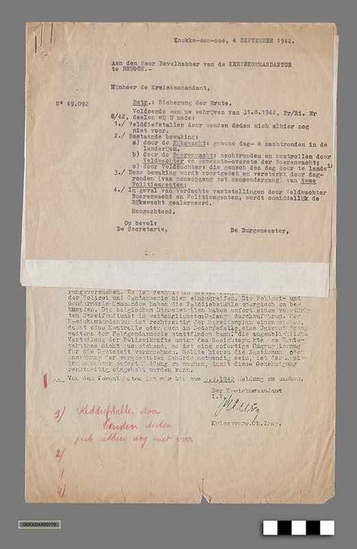 Oorlogscorrespondentie anno 1942 - Bewaking van de oogst na verschillende diefstallen - DOCKDXX00779 Oorlogscorrespondentie anno 1942 - Bewaking van de oogst na verschillende diefstallen