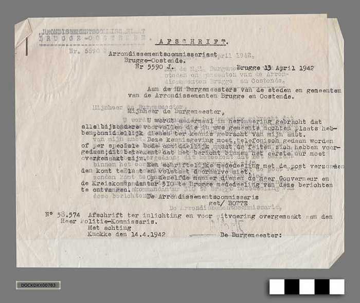 Oorlogscorrespondentie anno 1942 - Verwittiging dat speciale gebeurtenissen onmiddellijk moeten gemeld worden - DOCKDXX00783 Oorlogscorrespondentie anno 1942 - Verwittiging dat speciale gebeurtenissen onmiddellijk moeten gemeld worden