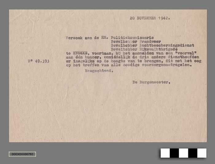 Oorlogscorrespondentie anno 1942 - Elk aangemeld voorval ook te melden aan de andere diensthoofden - DOCKDXX00792 Oorlogscorrespondentie anno 1942 - Elk aangemeld voorval ook te melden aan de andere diensthoofden
